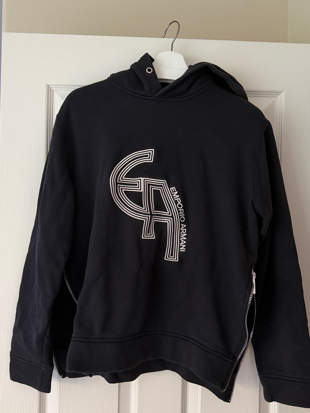 Emporio Armani Black Hoodie with White Logo Embroidery